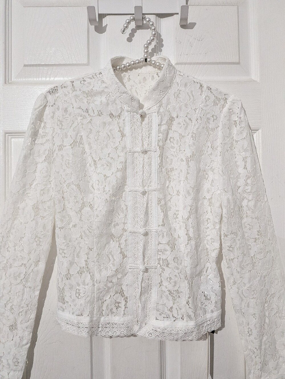 Commense Frog Closure Lace Mandarin Collar Blouse - Picture 8 of 16